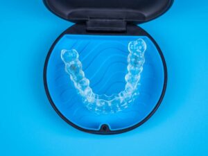 A patients Invisalign aligners in their case